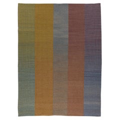 Tapis Kilim contemporain Haze en laine tissé à la main en bleu, vert et violet