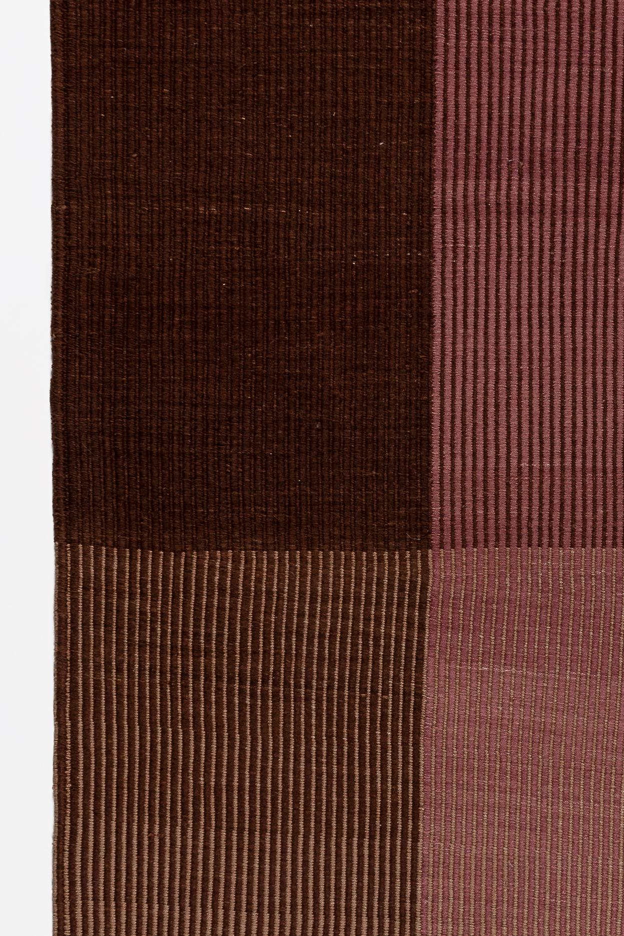 Modern Haze Editions Contemporary Kilim Area Rug Wool Handwoven in Brown and Dusty Rose