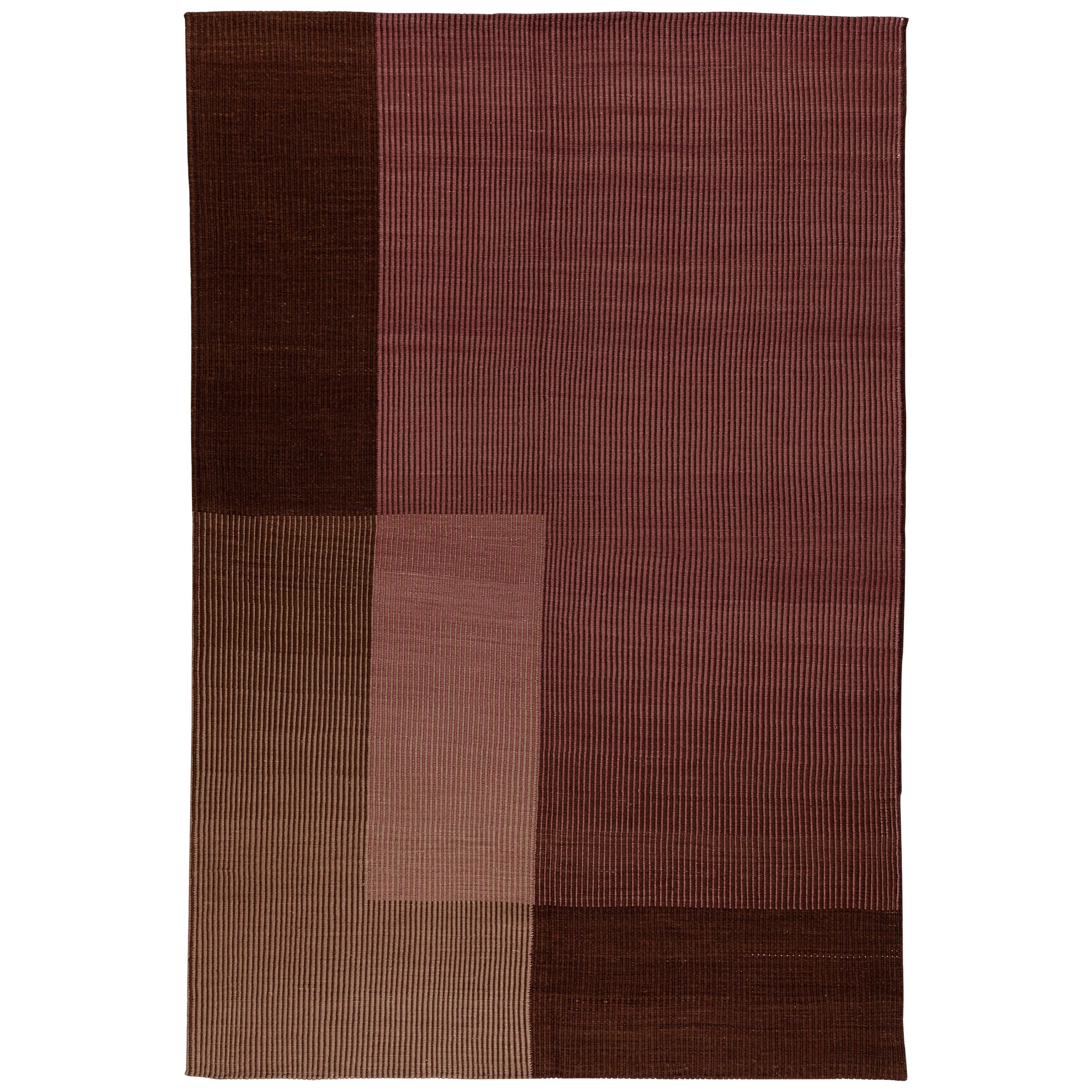 Haze Editions Contemporary Kilim Area Rug Wool Handwoven in Brown and Dusty Rose