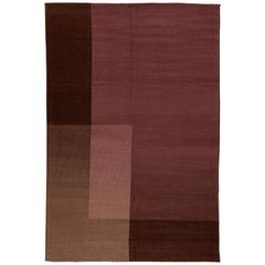 Haze Editions Contemporary Kilim Area Rug Wool Handwoven in Brown and Dusty Rose