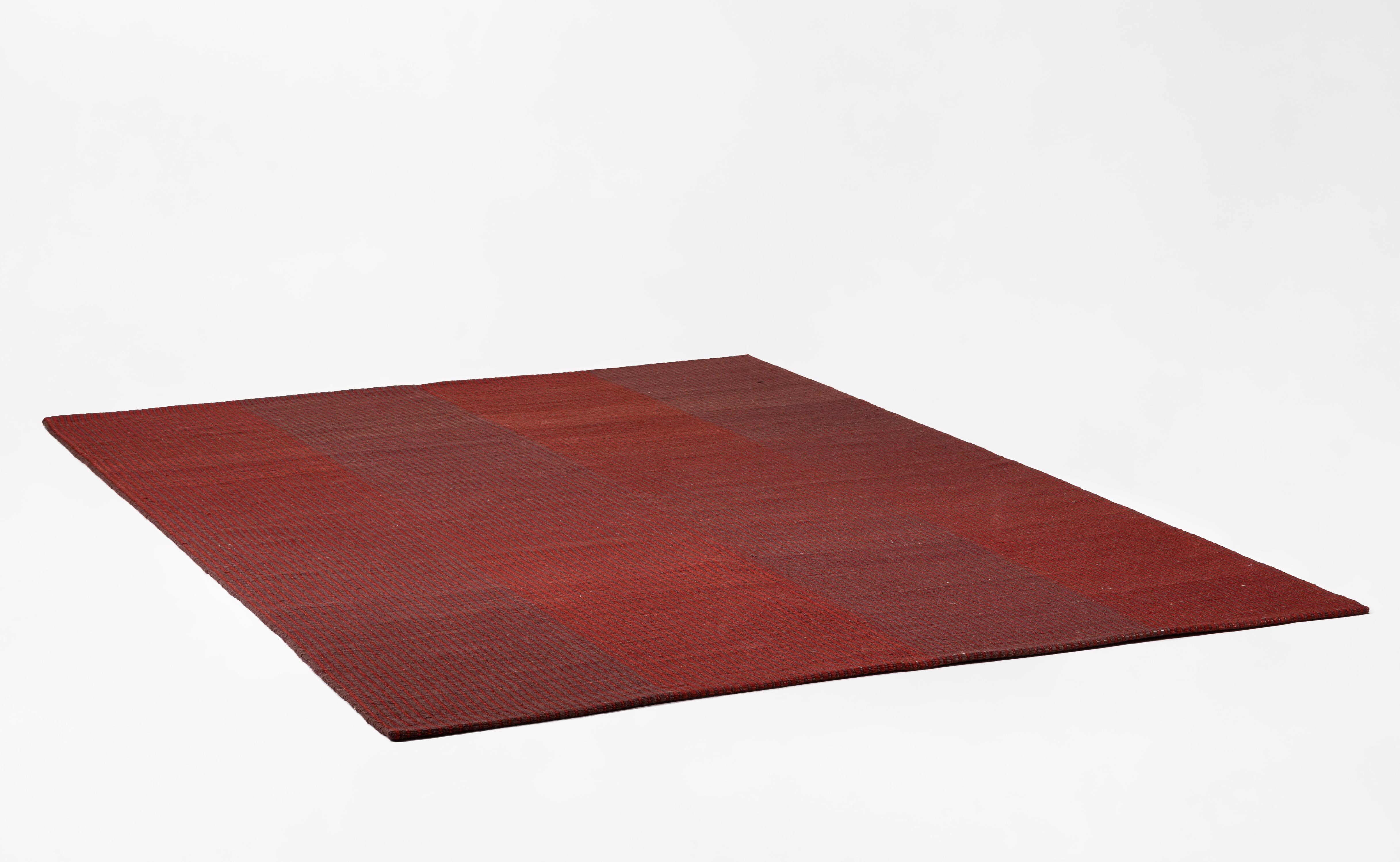 Modern Haze Editions Contemporary Kilim Area Rug Wool Handwoven in Maroon Red in Stock