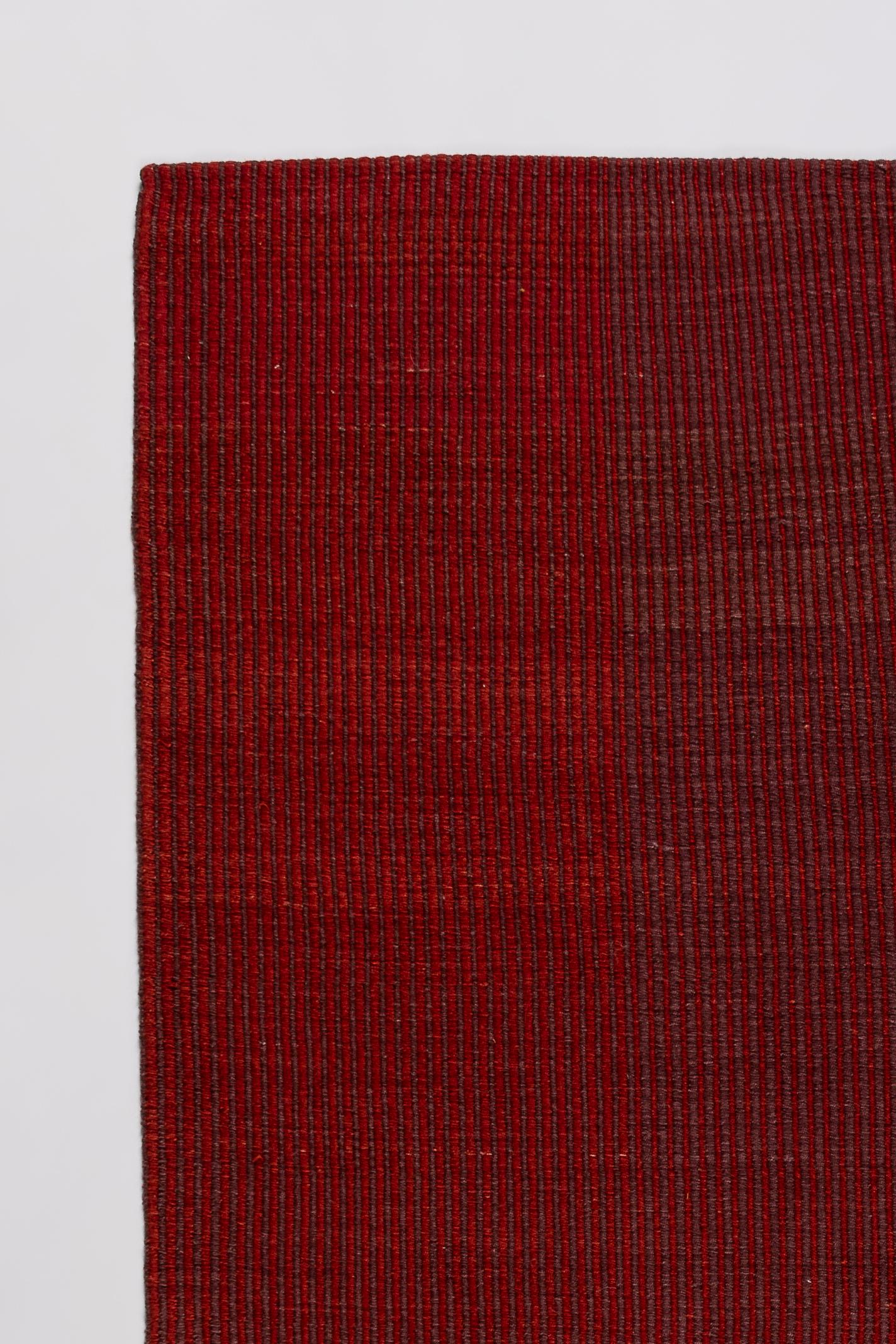 Turkish Haze Editions Contemporary Kilim Area Rug Wool Handwoven in Maroon Red in Stock