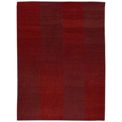 Haze Editions Contemporary Kilim Area Rug Wool Handwoven in Maroon Red in Stock