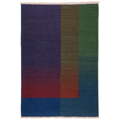 Haze Editions Contemporary Kilim Area Rug Wool Handwoven in Navy Blue Medium
