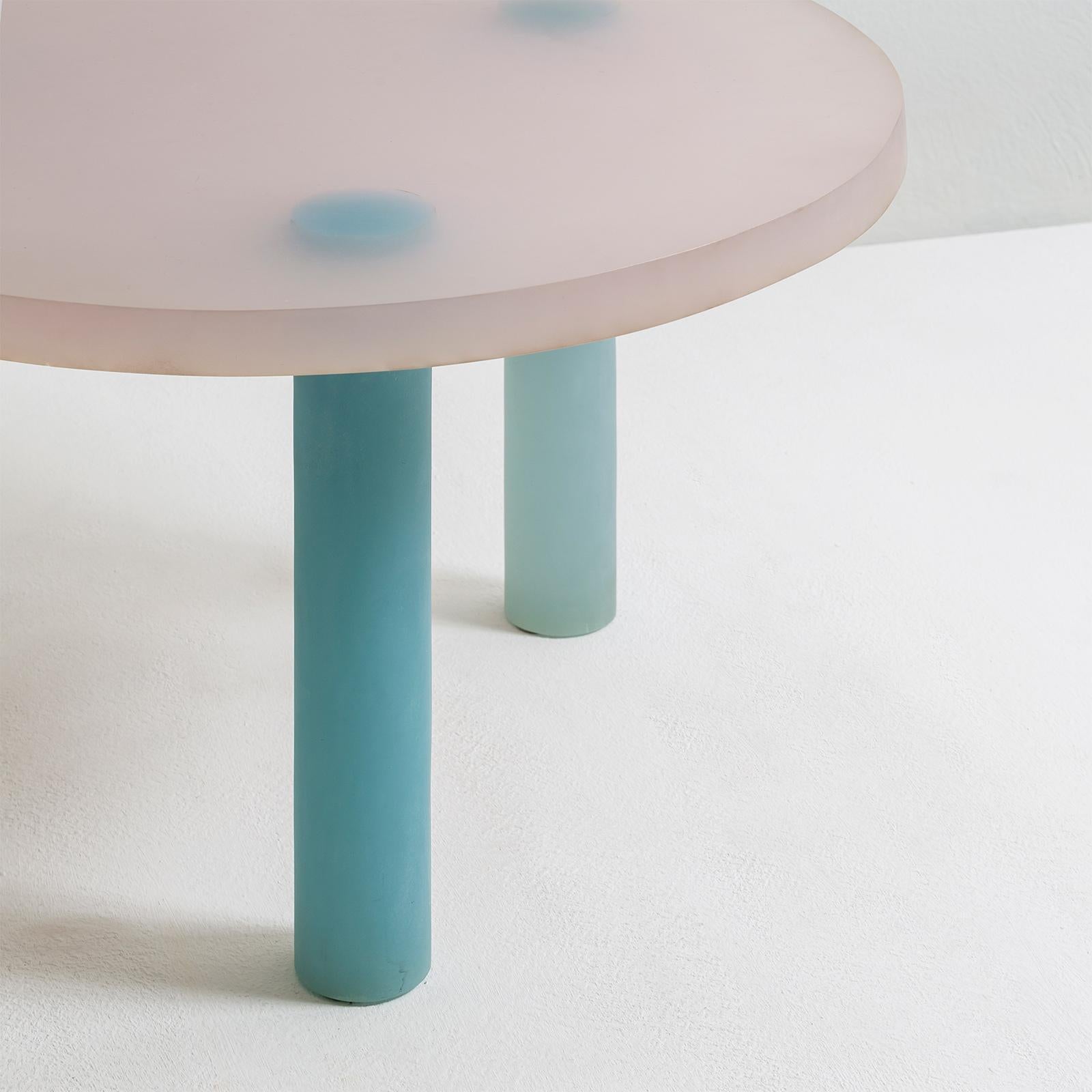Modern Haze Low Table in White and Blue Resin by Wonmin Park