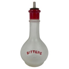 Vintage Hazel-Atlas Frosted Bitters Bottle with "Bitters" and Collar in Red Enamel