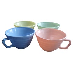 Vintage Hazel Atlas Pastel Moderntone Platonite Coffee Tea Cups - Set of Four