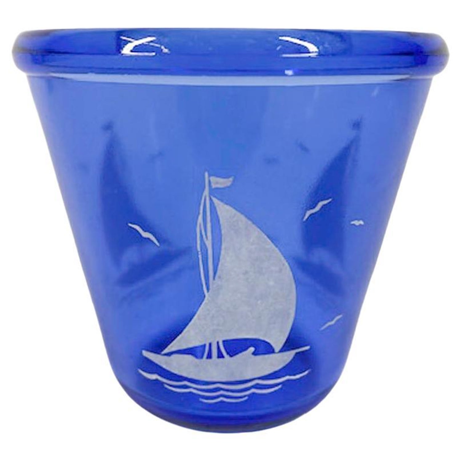 Hazel Atlas, Sportsman Series, Cobalt Ice Bowl with White Sailboat For Sale  at 1stDibs