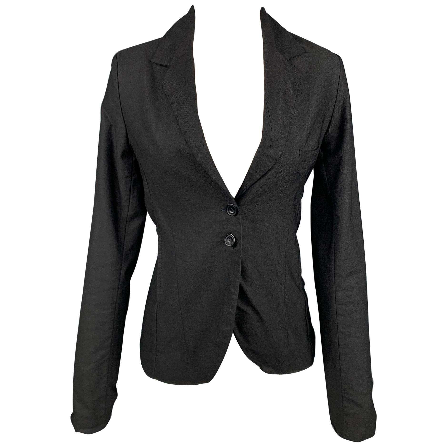 HAZEL BROWN Size 2 Black Cotton / Lycra Notch Lapel Buttoned Blazer For