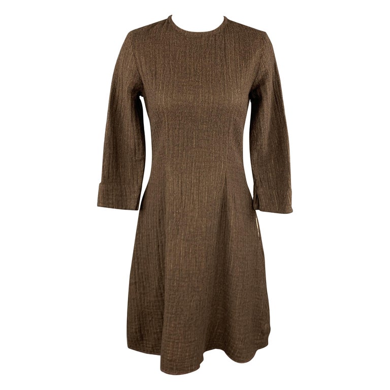 HAZEL BROWN Size 2 Brown Wool / Cotton Textured Long Sleeve Dress at ...
