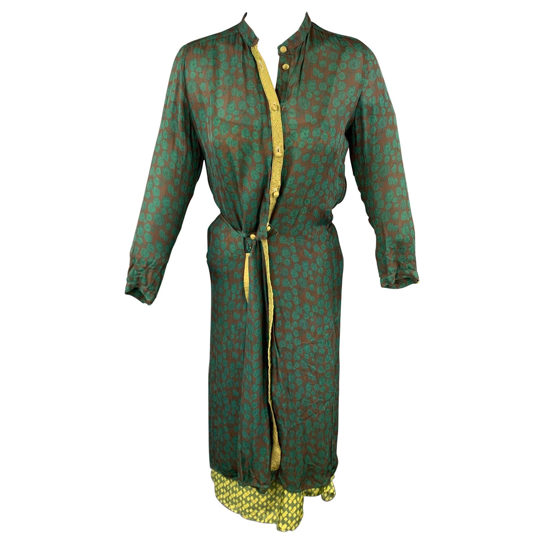 HAZEL BROWN Size 2 Green Floral Silk Wrap Dress