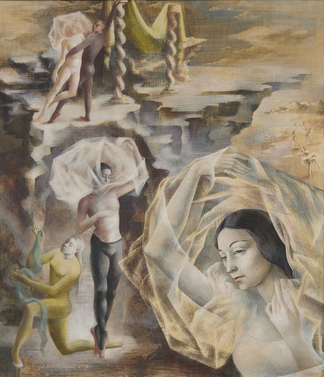 Figurative Painting de Hazel Janicki - Ballet Mirage, Realismo Mágico del Siglo XX, Artista de la Escuela de Cleveland