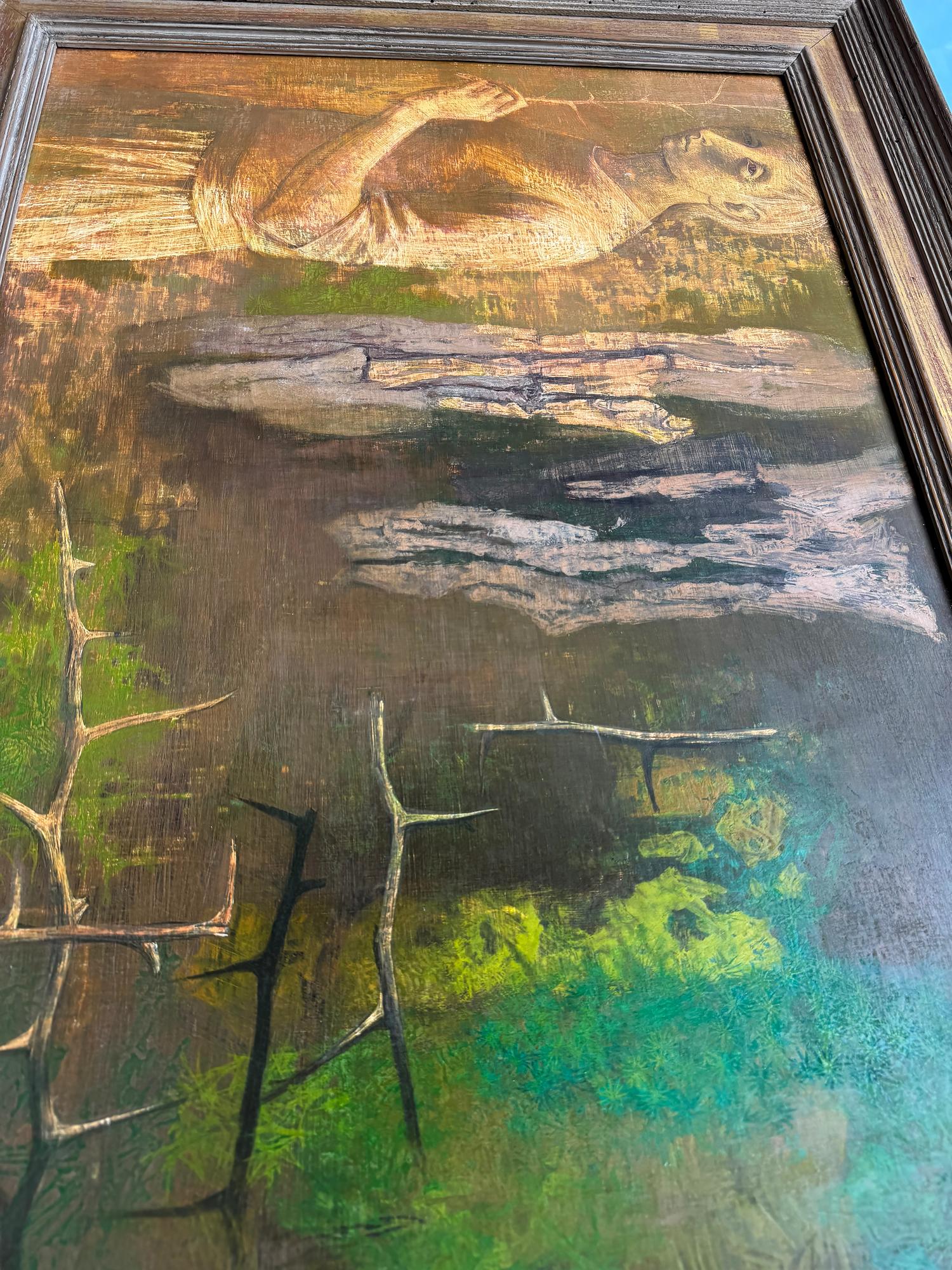 Nature Walk  Magic Realism in Dreamlike Setting - Surrealist Painting by Hazel Janicki