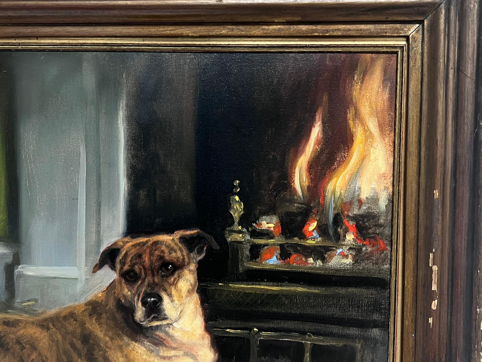 dog at table with fire