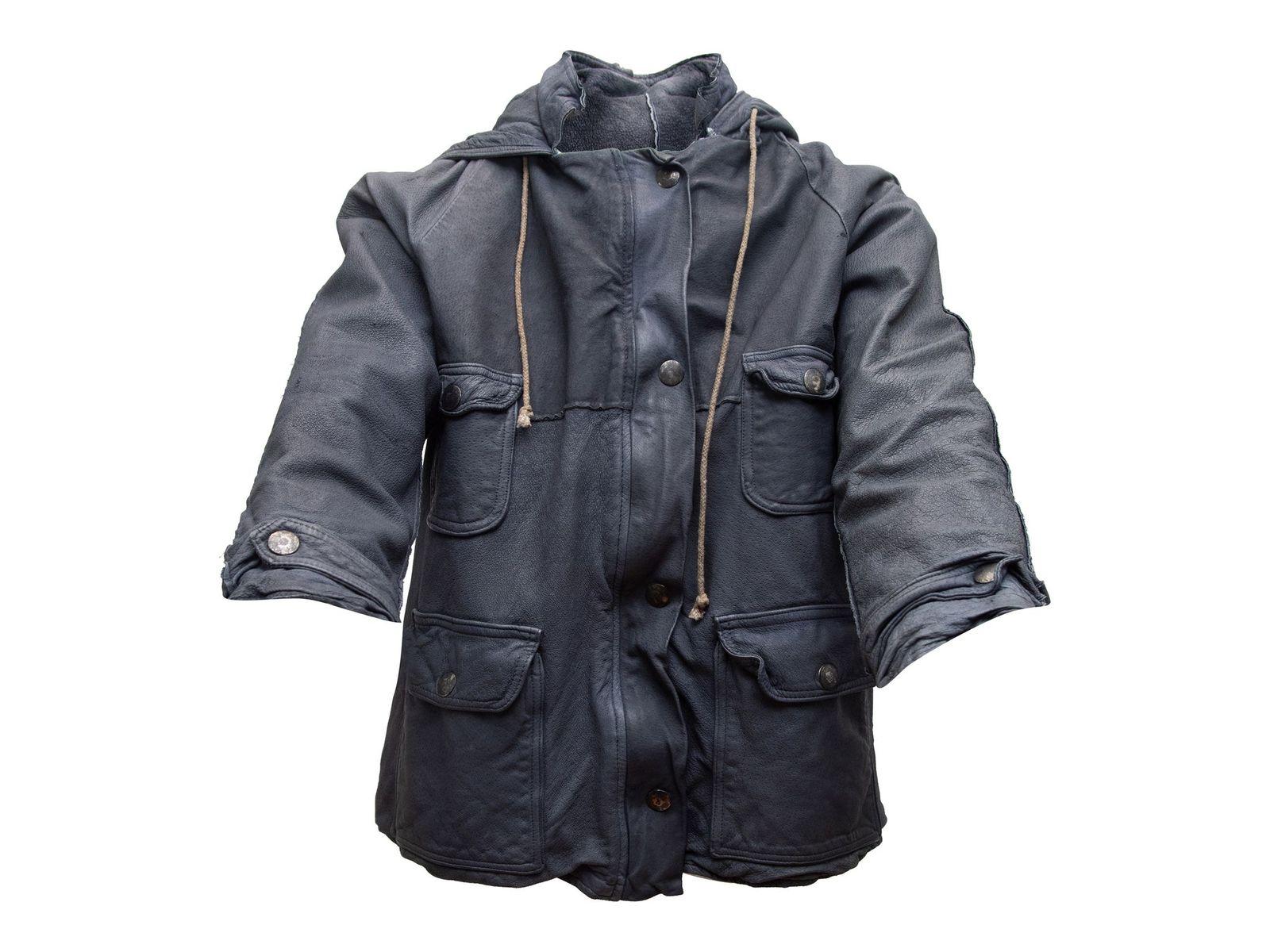 Women's or Men's Hazel Navy Brown Leather Hooded Jacket