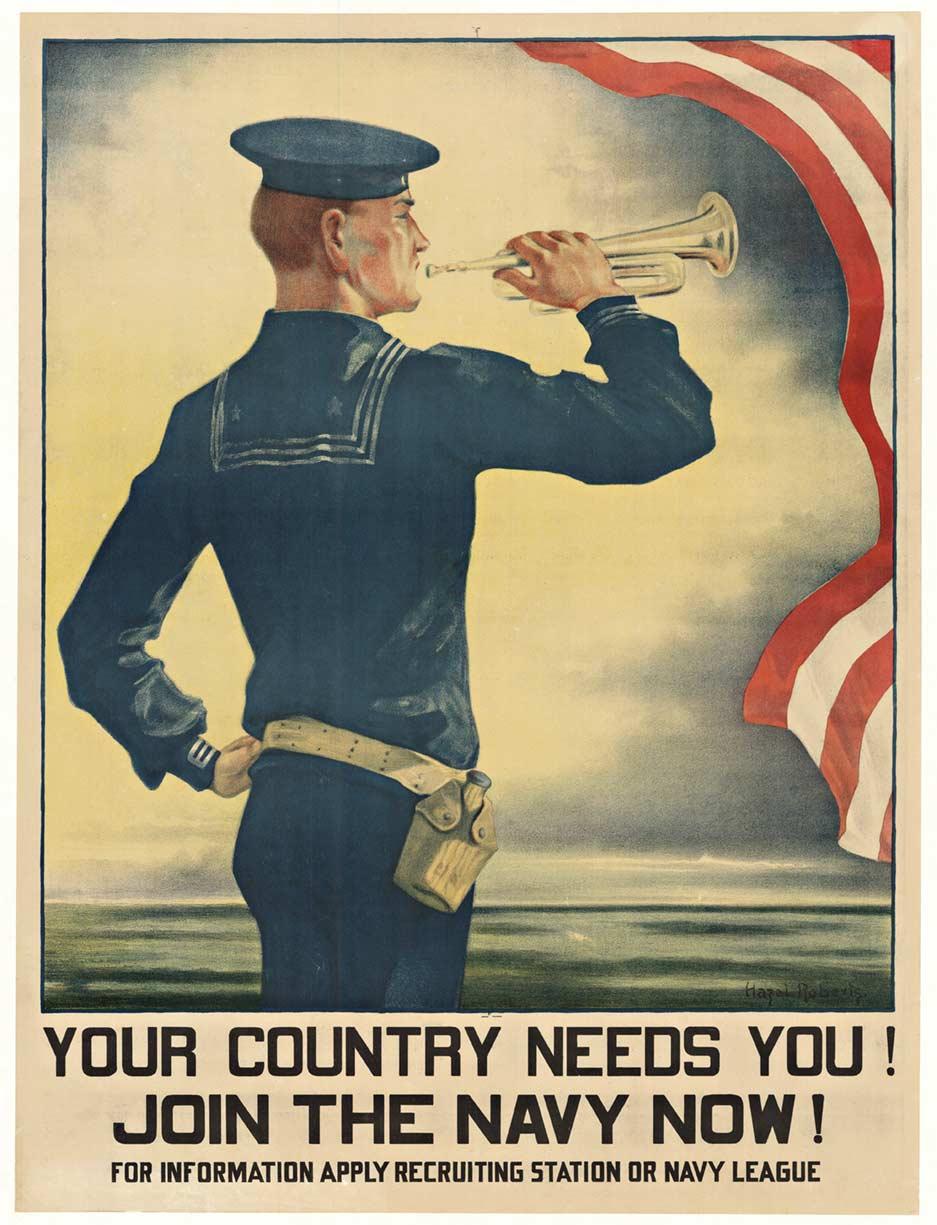 Original Your Country Needs You!  Join the Navy Now! vintage WW1 poster