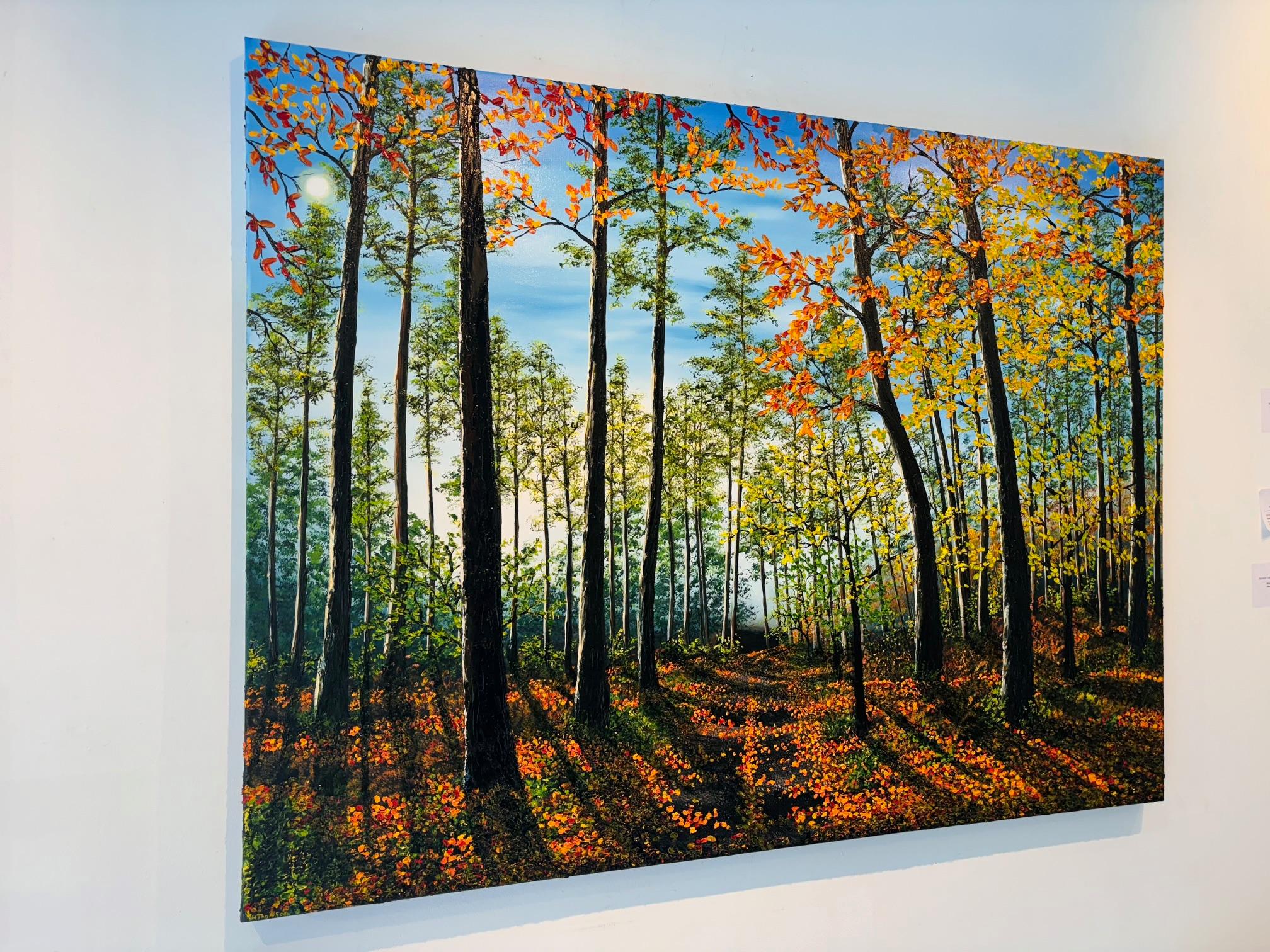 Un paseo a finales de otoño - pintura al óleo paisaje realismo original - arte contemporáneo - Painting de Hazel Thomson