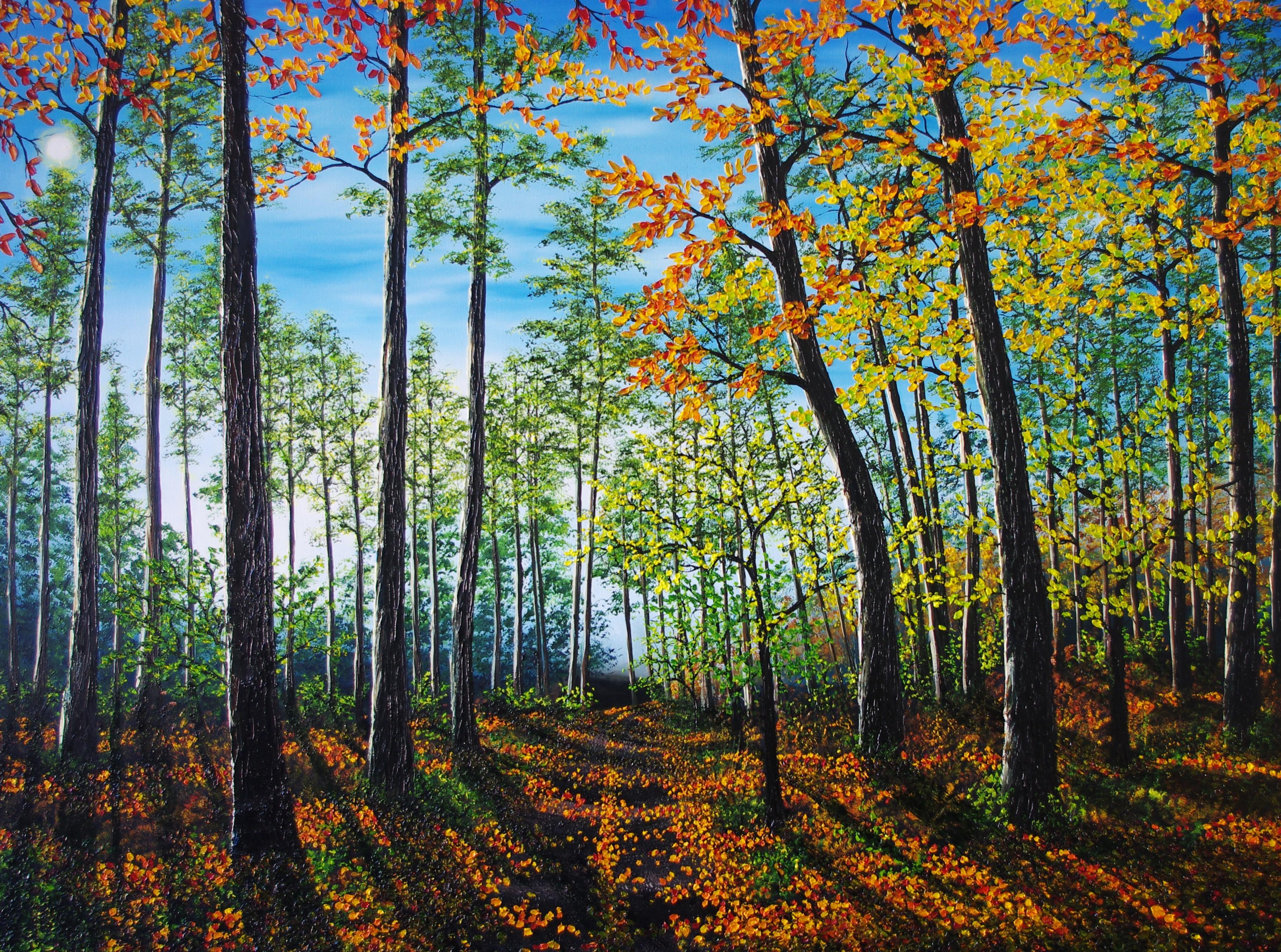 Landscape Painting de Hazel Thomson - Un paseo a finales de otoño - pintura al óleo paisaje realismo original - arte contemporáneo