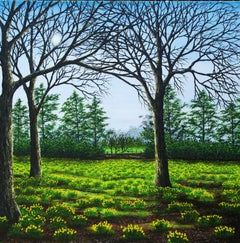 Un petit matin de printemps - peinture à l'huile d'un paysage britannique original - art contemporain