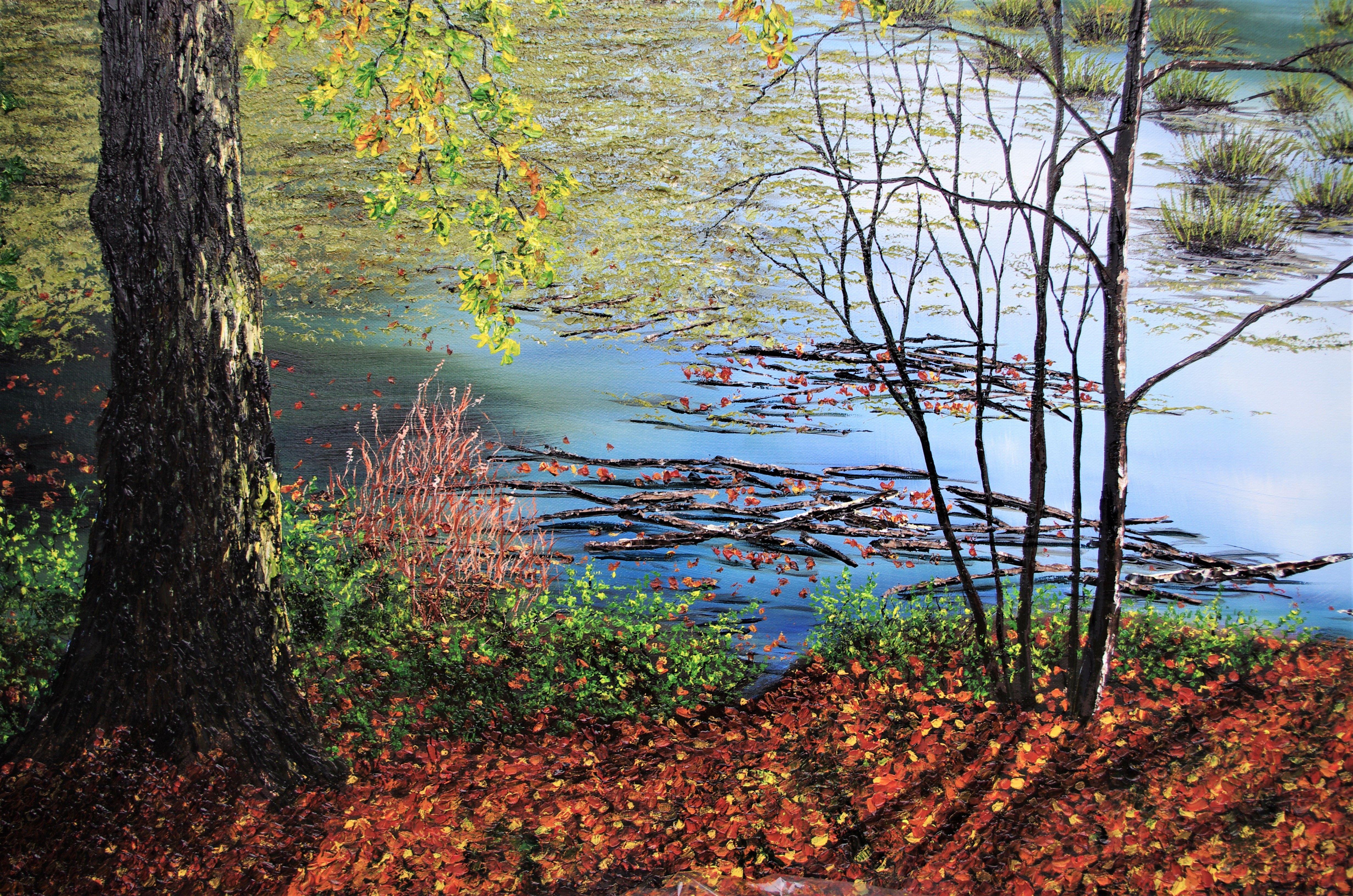 Delamere Moss in Autumn, Painting, Oil on Canvas For Sale 2