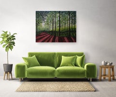 «Luz de atardecer», pintura al óleo; paisaje impresionista original, 90 x 120 cm