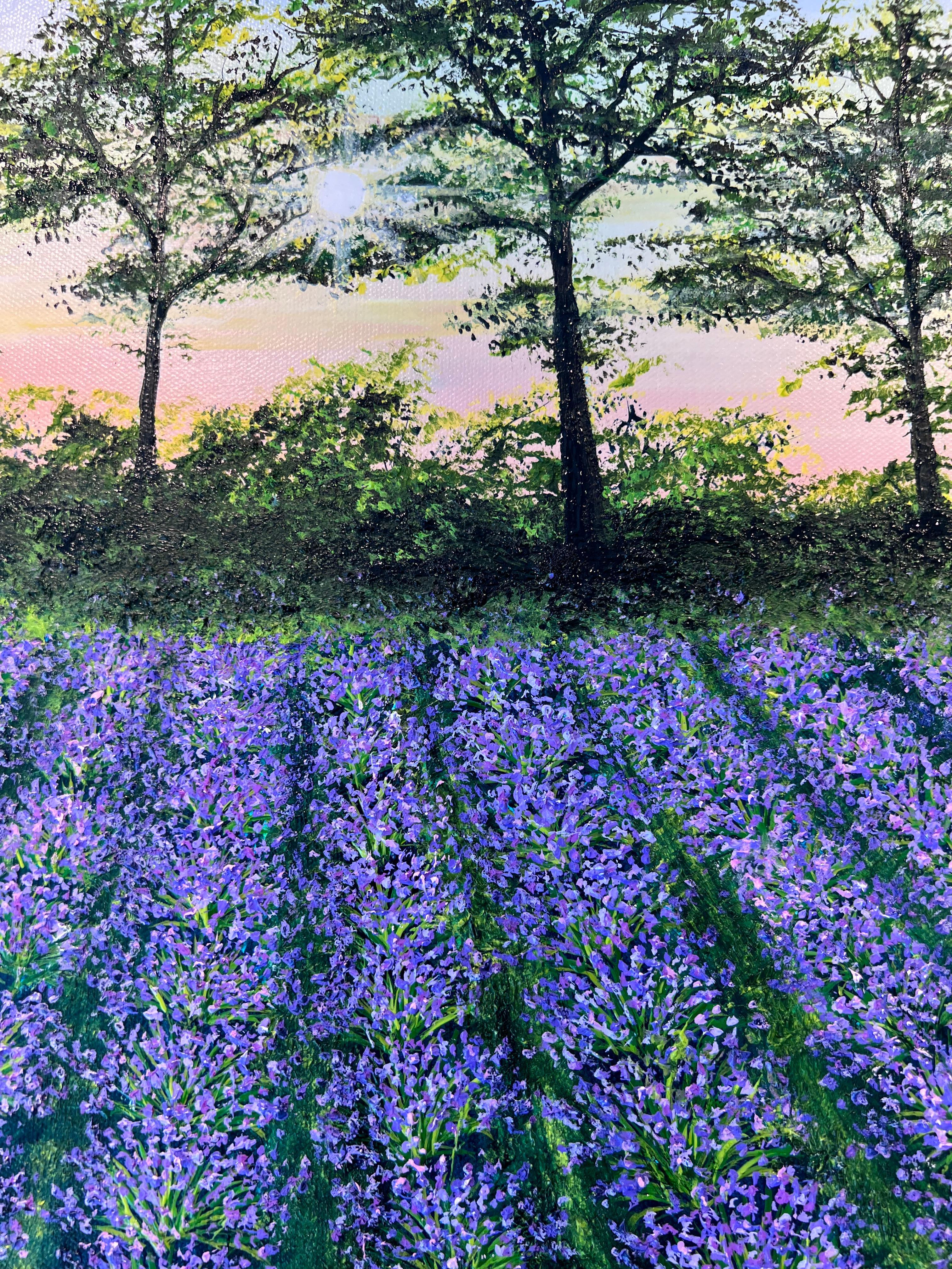 Lavender Sunset - original British landscape oil painting - contemporary art - Painting by Hazel Thomson
