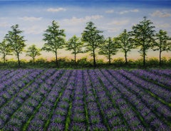 Lavendel-Sonnenuntergang - original britische Landschaft Ölgemälde - zeitgenössische Kunst