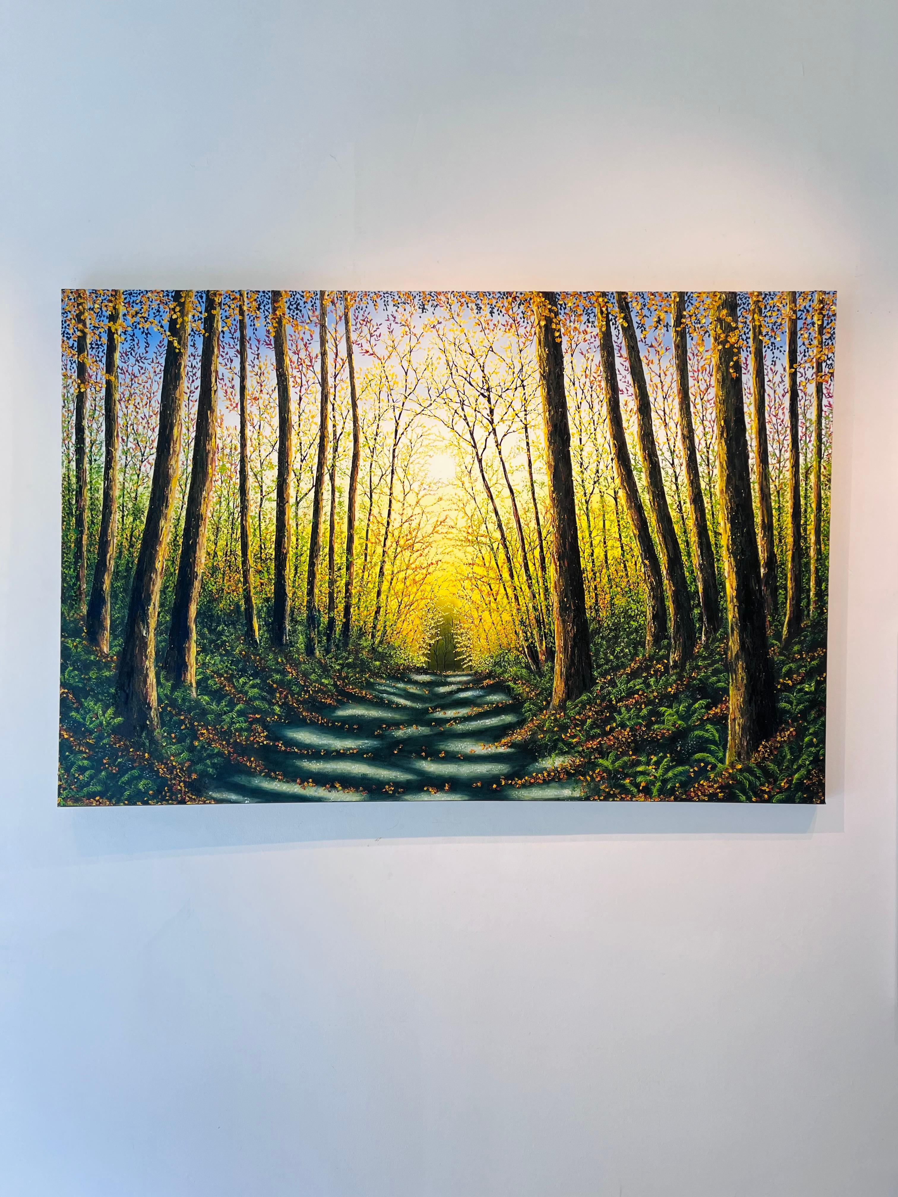 Patterns of Forest - original British landscape oil painting - contemporary art - Painting by Hazel Thomson