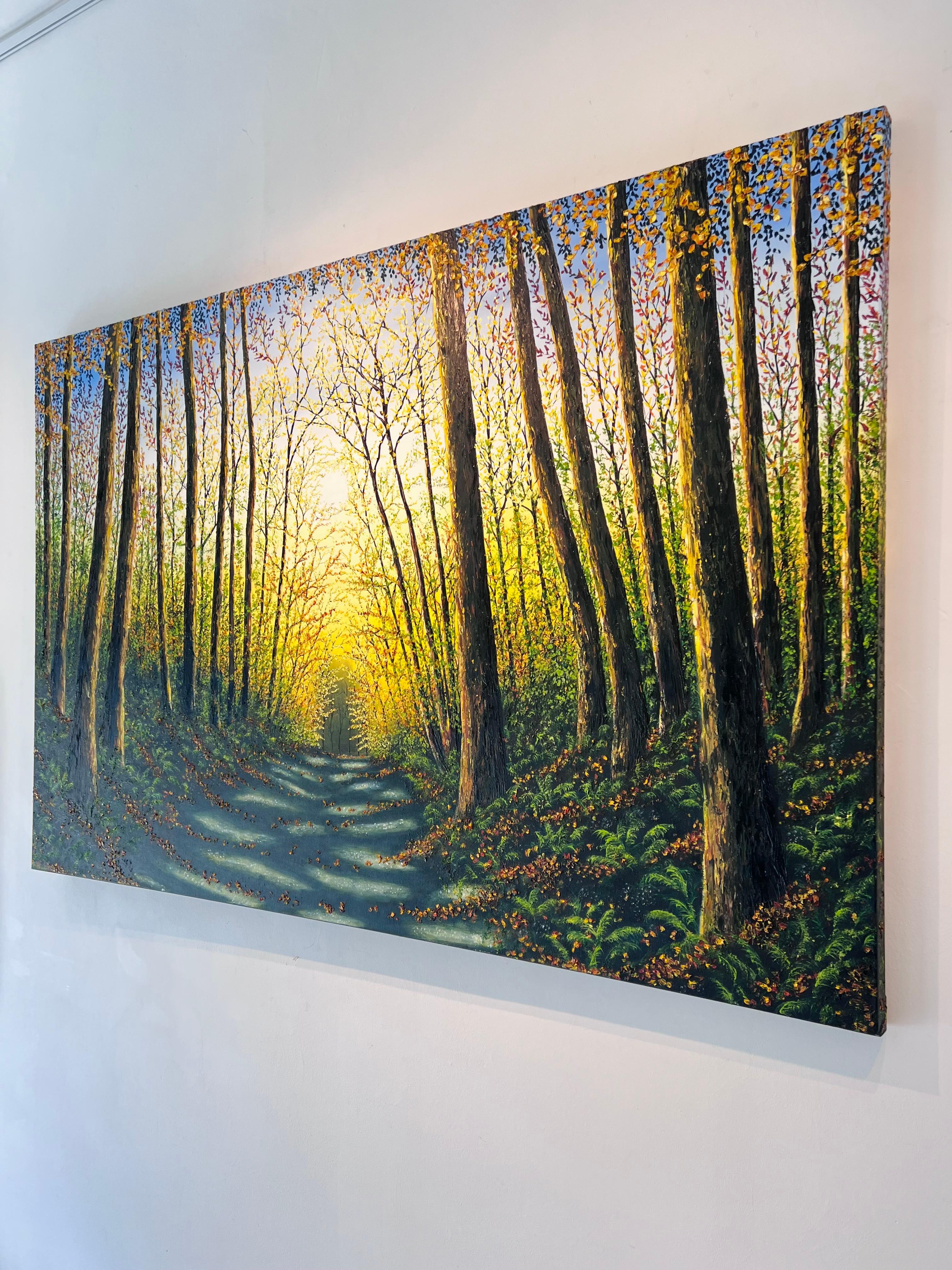 Patterns of Forest - original British landscape oil painting - contemporary art - Impressionist Painting by Hazel Thomson