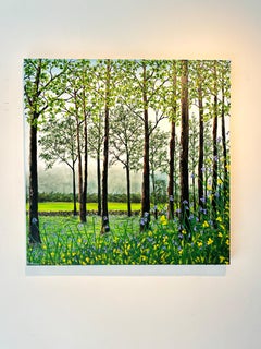 Pittura a olio floreale impressionista di primavera, firmata, 80x80 cm, originale Paesaggio