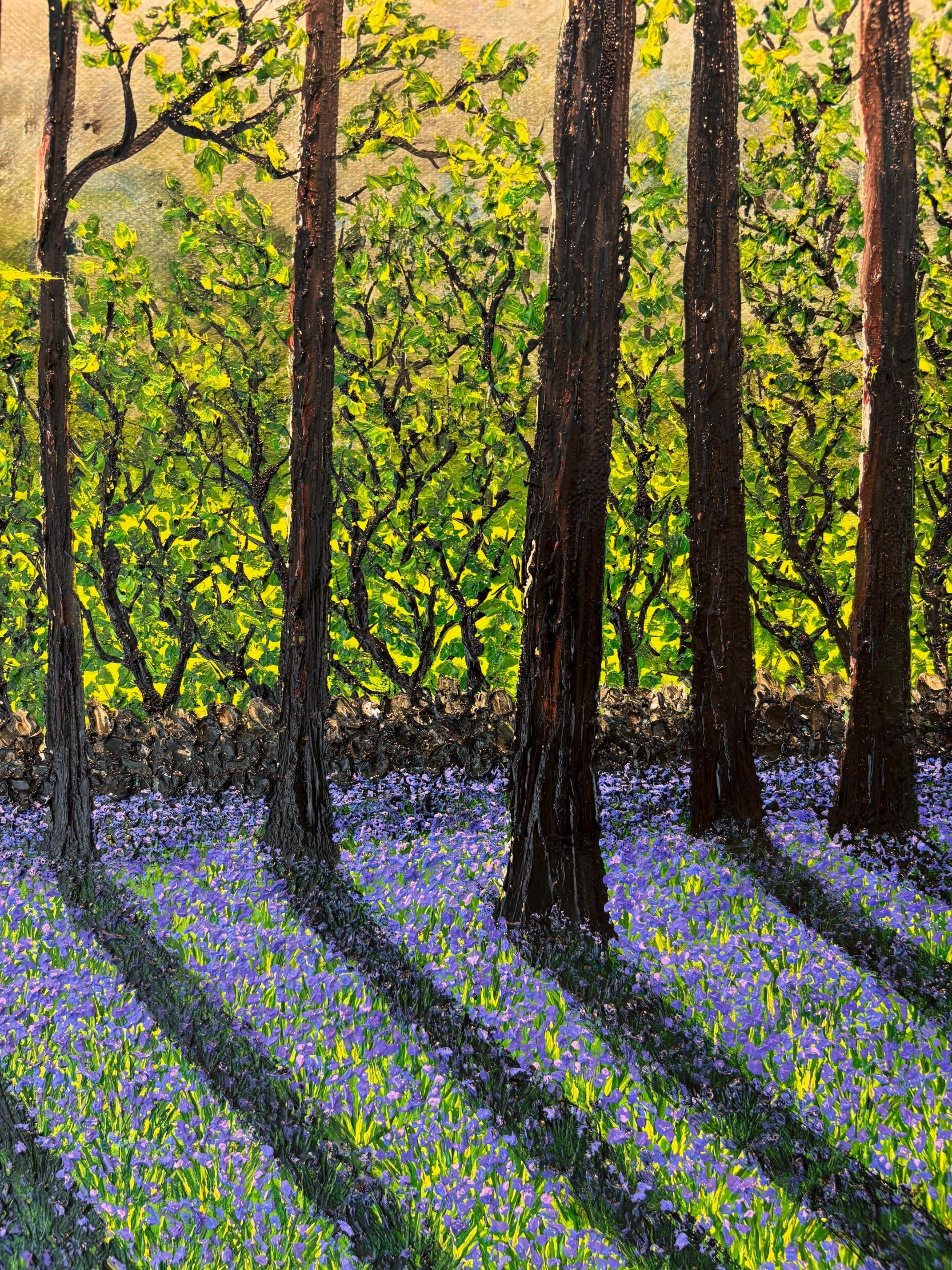Primavera en el bosque - pintura al óleo paisaje realismo original - arte contemporáneo - Landscape Painting Negro de Hazel Thomson