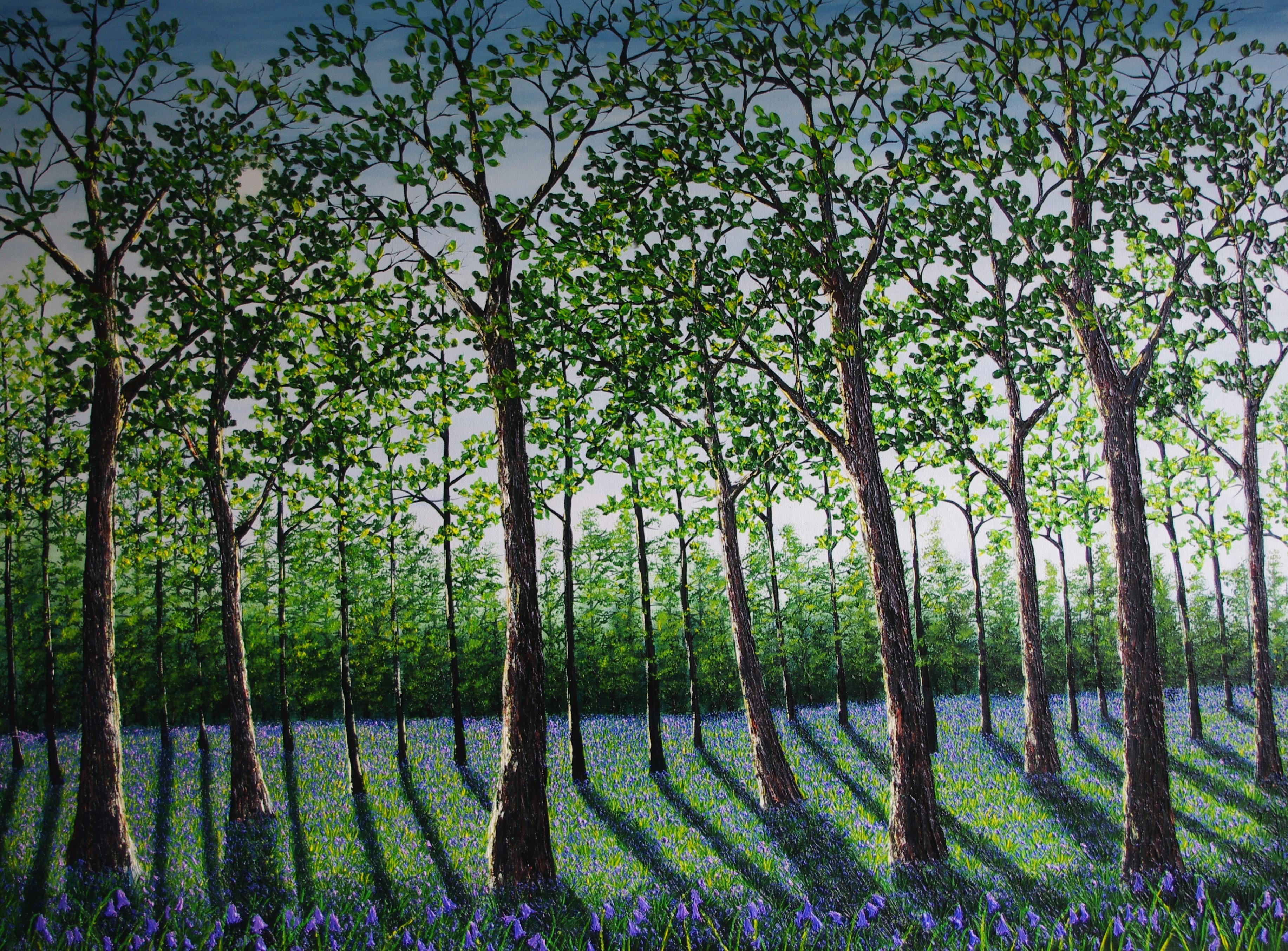 Landscape Painting di Hazel Thomson - Luce di primavera - Dipinto paesaggistico originale - Arte impressionista contemporanea