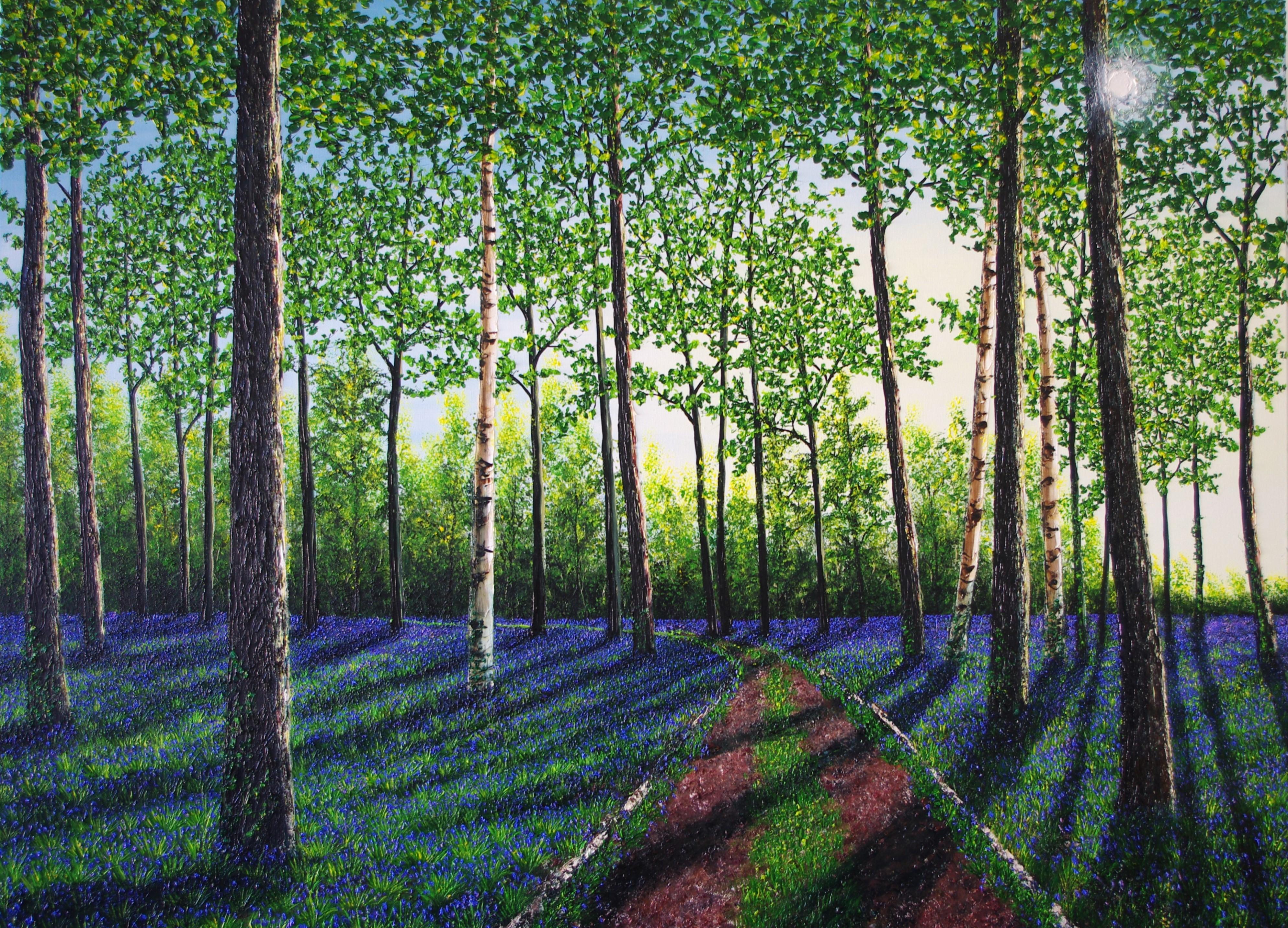 Landscape Painting de Hazel Thomson - Paseo primaveral - pintura al óleo paisaje realismo original - arte contemporáneo