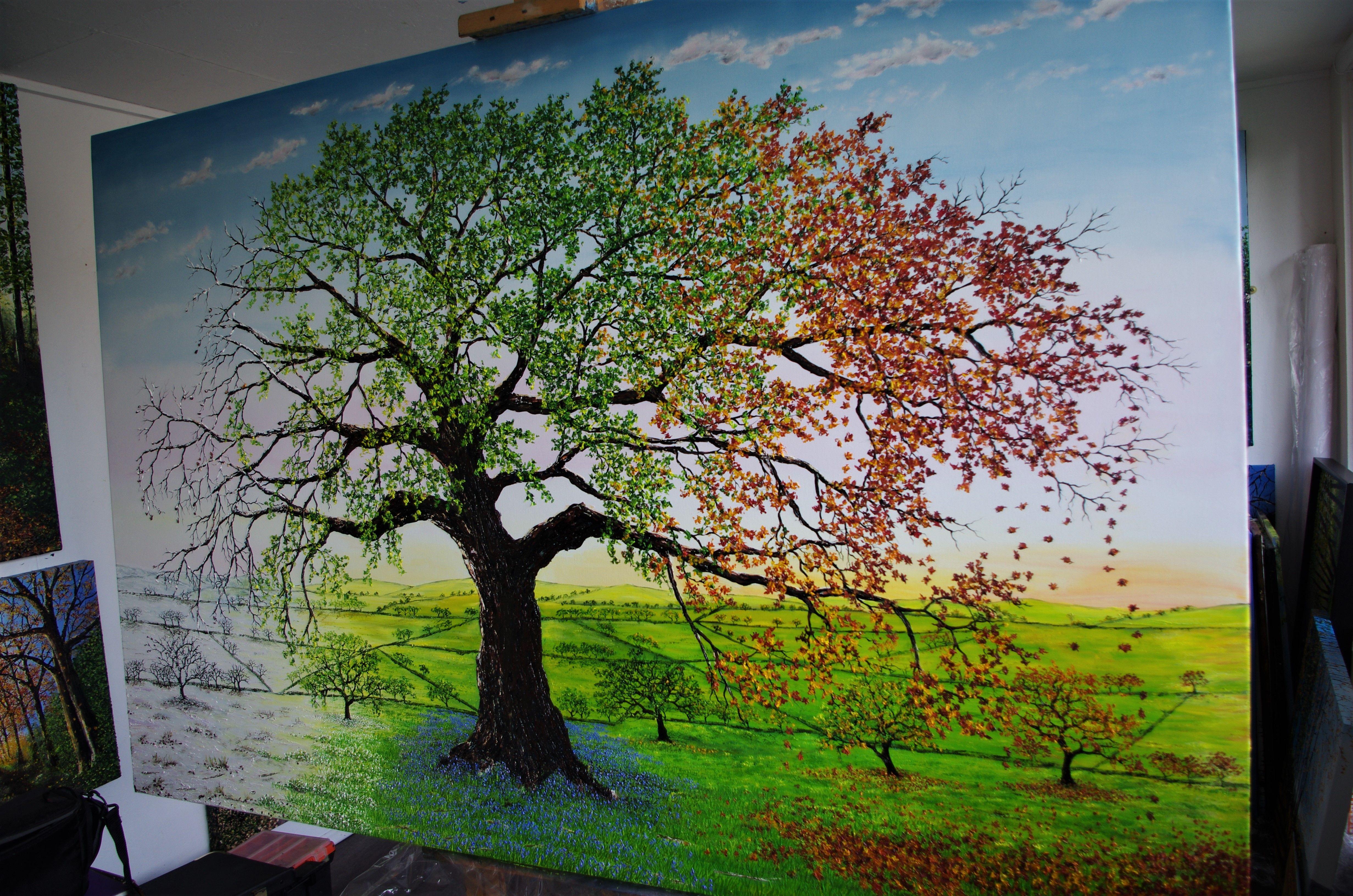 The Oak Of All Seasons Painting, Painting, Oil on Canvas For Sale 3