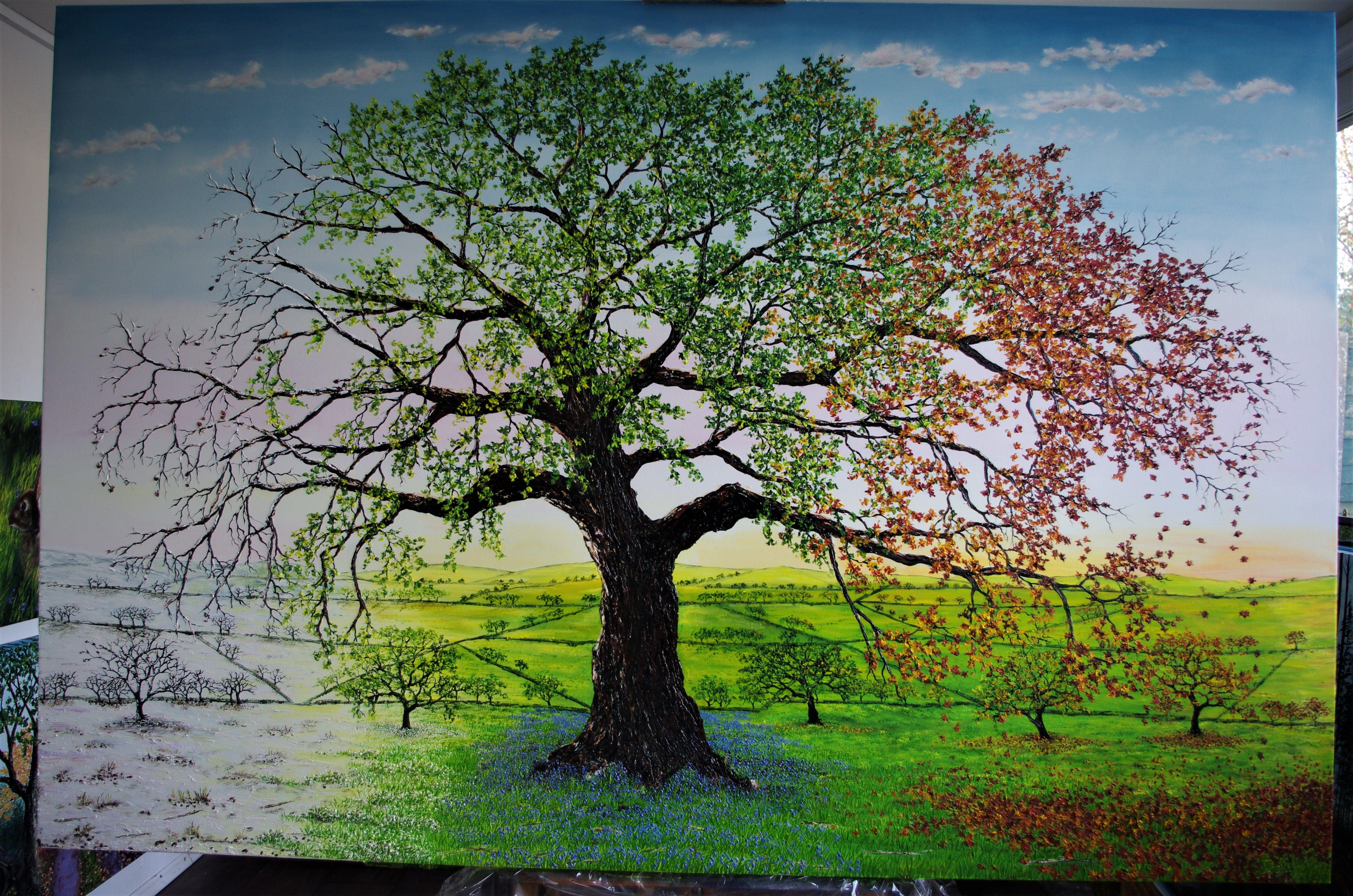 The Oak Of All Seasons Painting, Painting, Oil on Canvas For Sale 4