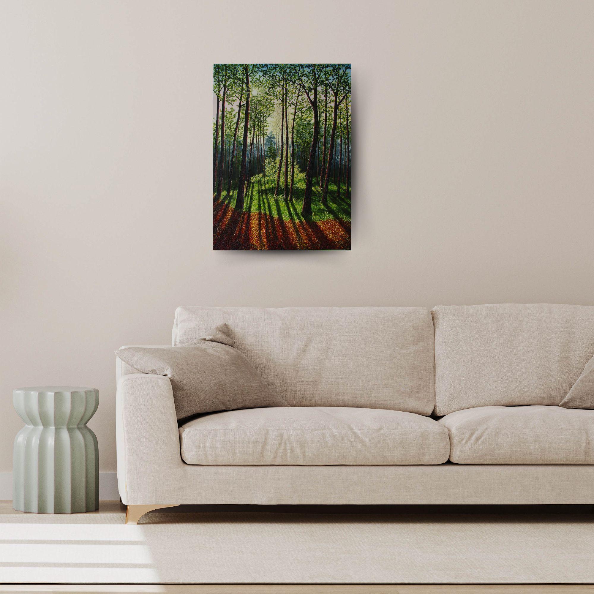 Ombre del bosco - pittura ad olio di paesaggio realistica originale - arte contemporanea - Painting di Hazel Thomson