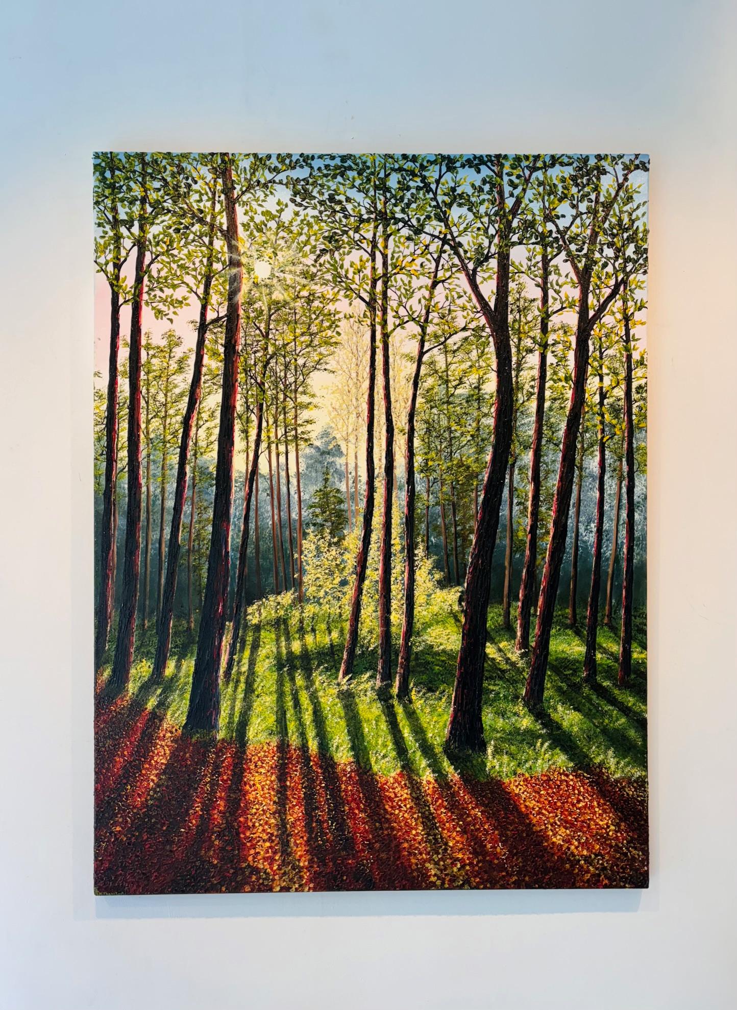 Sombras del bosque - pintura al óleo paisaje realismo original - arte contemporáneo - Painting Impresionista de Hazel Thomson