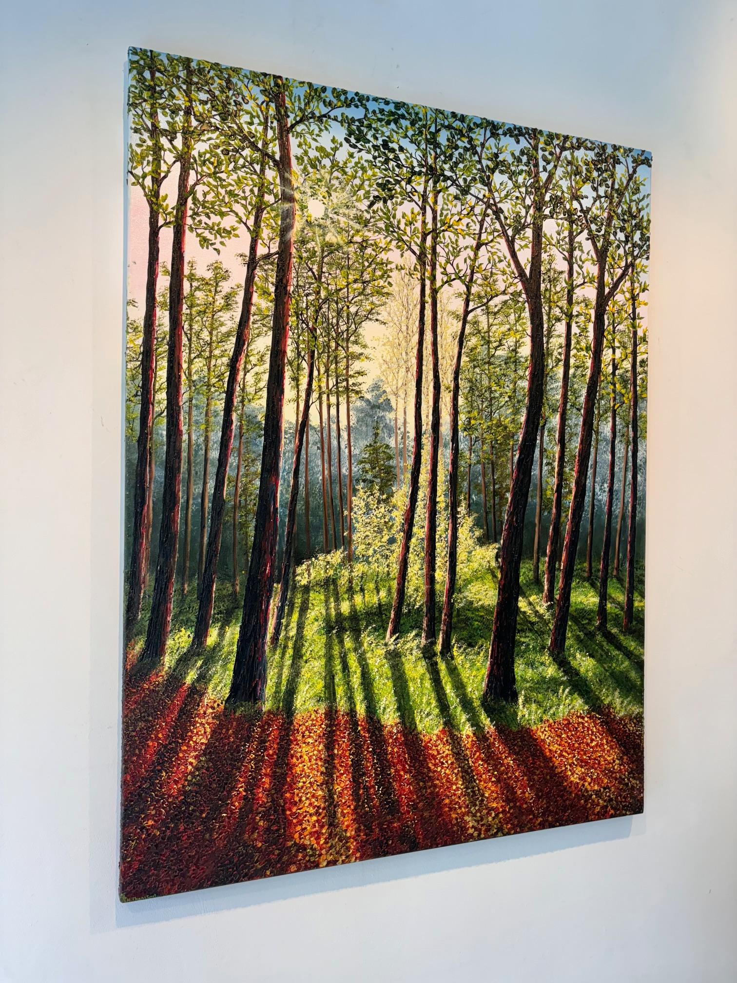 Sombras del bosque - pintura al óleo paisaje realismo original - arte contemporáneo - Landscape Painting Negro de Hazel Thomson
