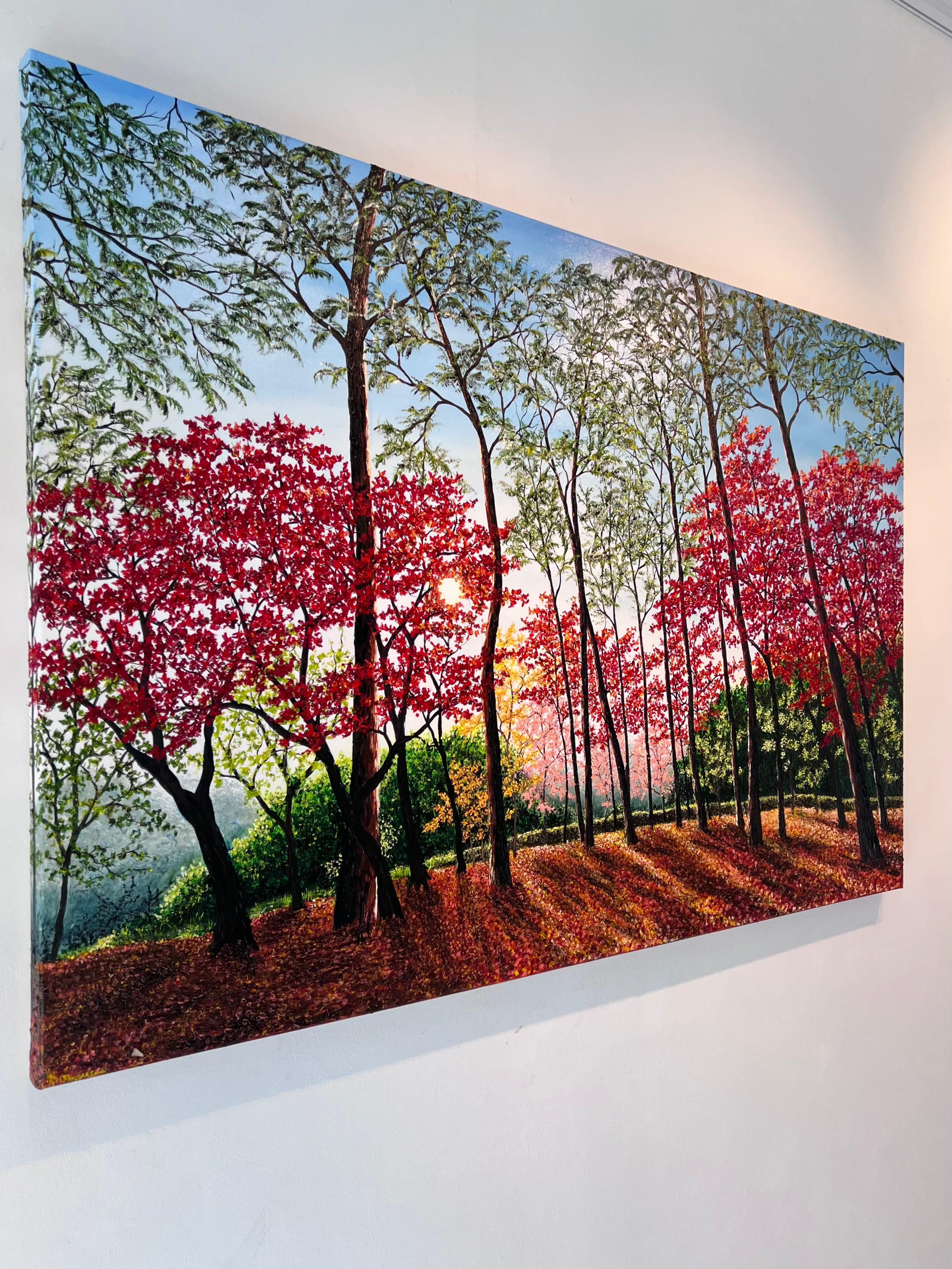 Bois au Japon - peinture à l'huile originale de paysage britannique - art contemporain - Painting de Hazel Thomson