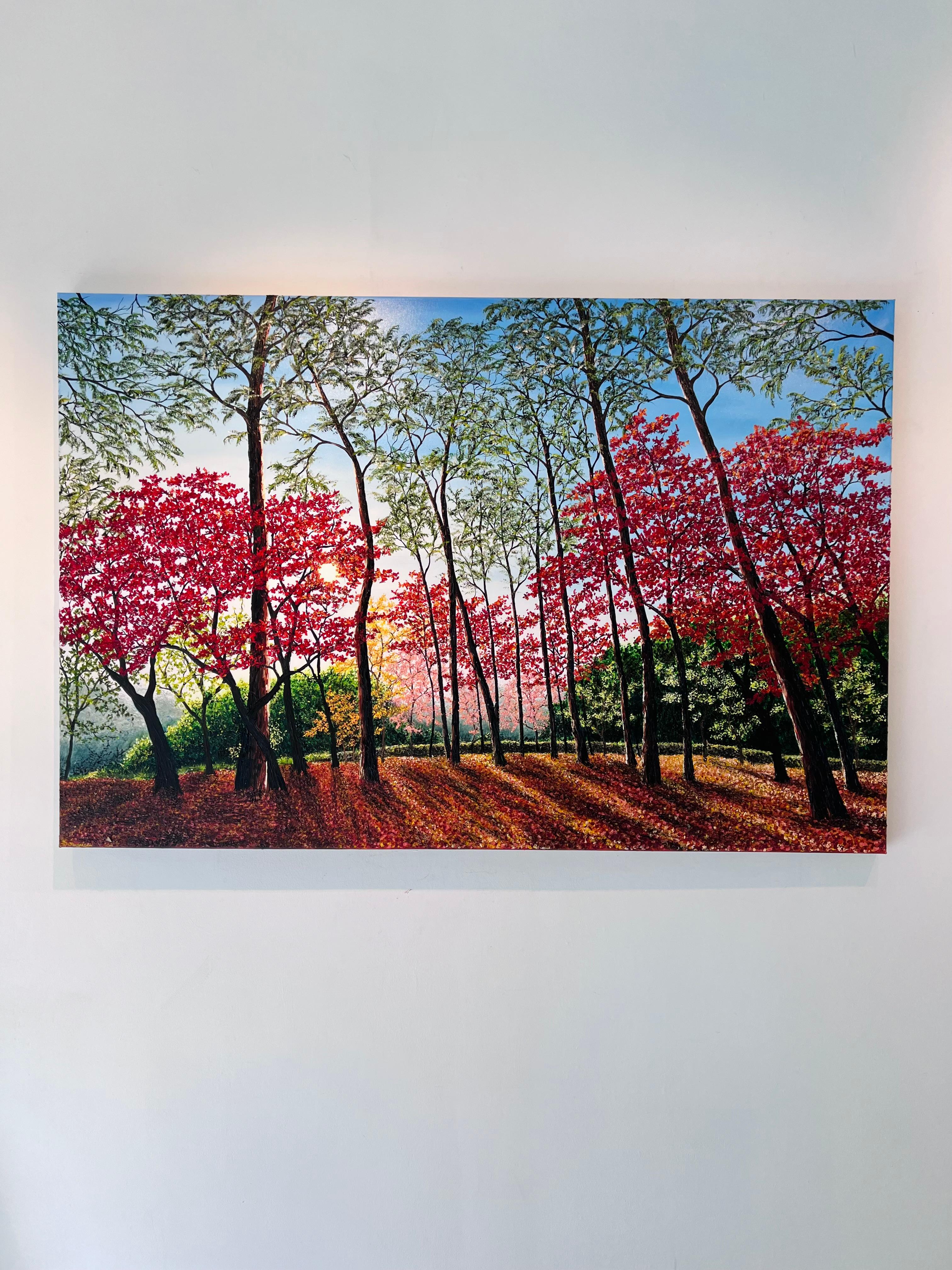Bois au Japon - peinture à l'huile originale de paysage britannique - art contemporain en vente 1