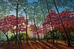 Bois au Japon - peinture à l'huile originale de paysage britannique - art contemporain