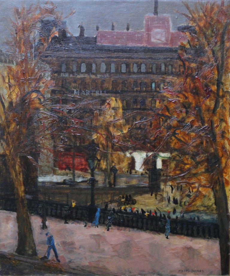 Trafalgar Square London - British art 50's Impressionist oil painting cityscape - Painting by Hazel Ward