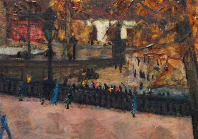 Trafalgar Square London - British art 50's Impressionist oil painting cityscape - Gray Figurative Painting by Hazel Ward