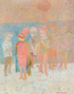 Peinture ancienne d'enfants dans des costumes signée Hazel Witte