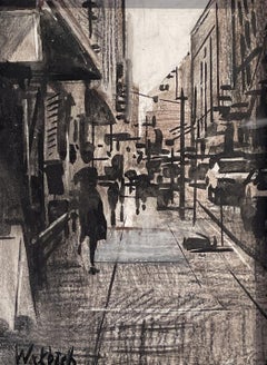"Brooklyn Shops (Brooklyn)" - Impressionistisches Stadtbild, Gemälde in Mischtechnik