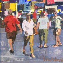 "Traffico pedonale" Paesaggio urbano impressionista originale, pittura a olio