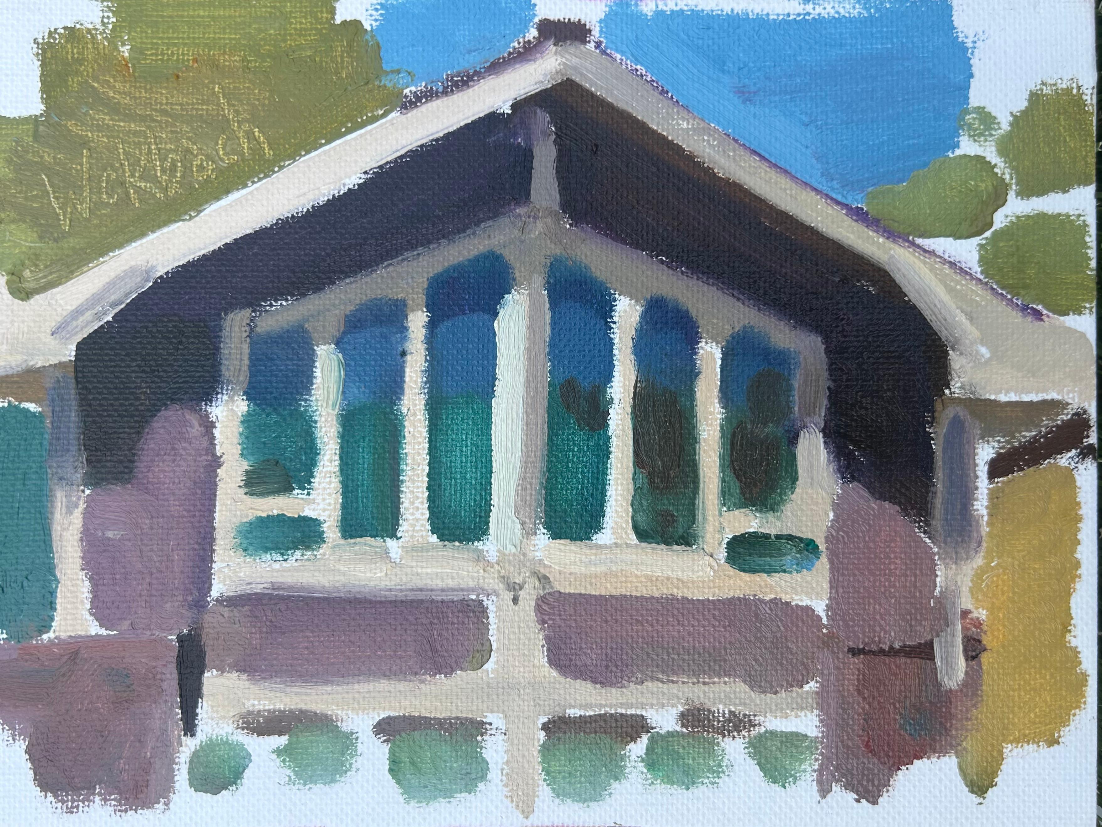 Hazel Z Weckbach Figurative Painting - "Green Windows" (2025), Original Impressionist Still-Life, Oil Painting on Paper