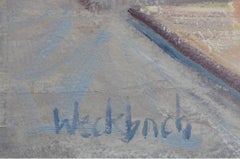 "Motel" (2017), Paisaje urbano impresionista original, Pintura al óleo sobre papel