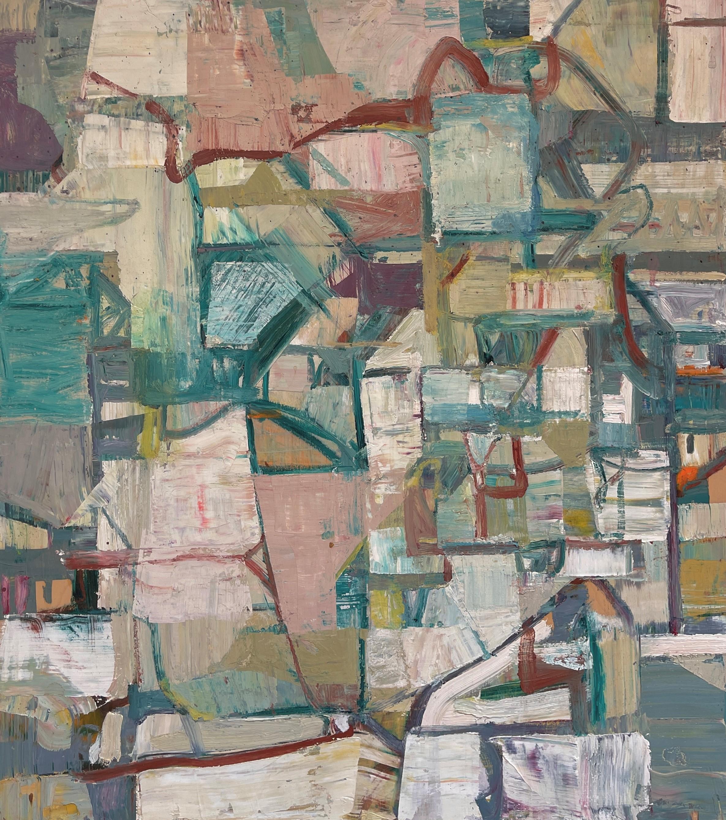 "Over Earth" - Paysage expressionniste abstrait, peinture à l'huile sur panneau