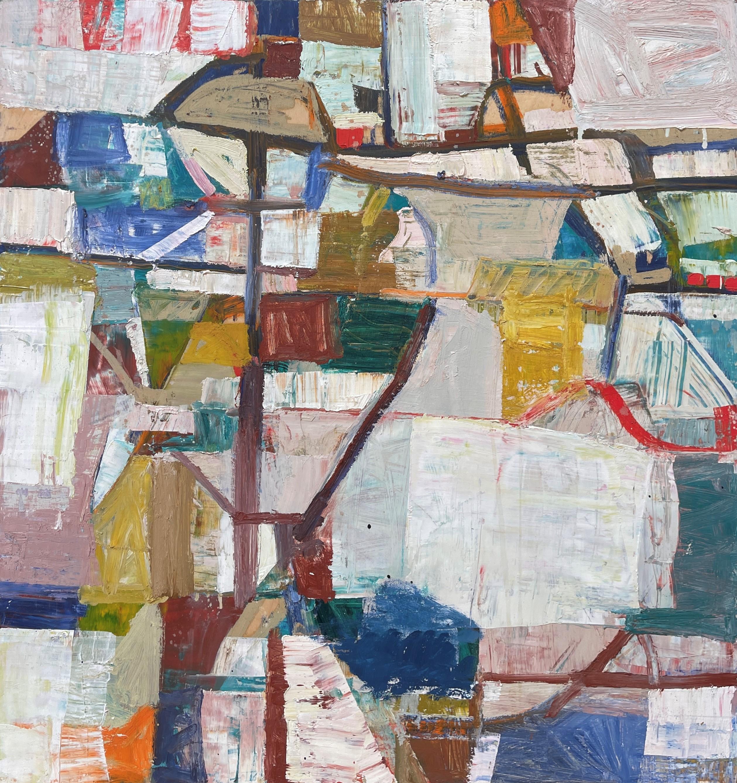 "Over Earth II" - Paysage expressionniste abstrait, peinture à l'huile sur panneau